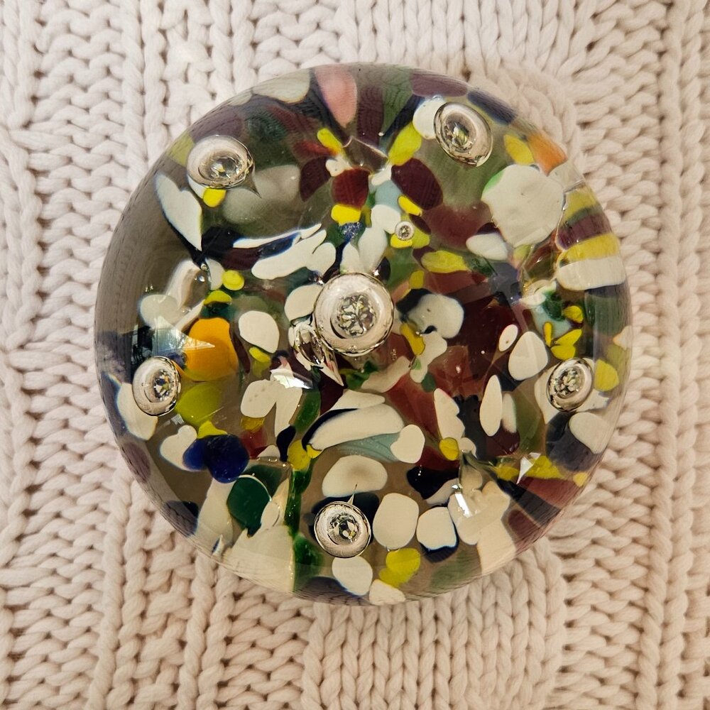 Vintage Art Glass Paperweight Millefiori Single Harlequin